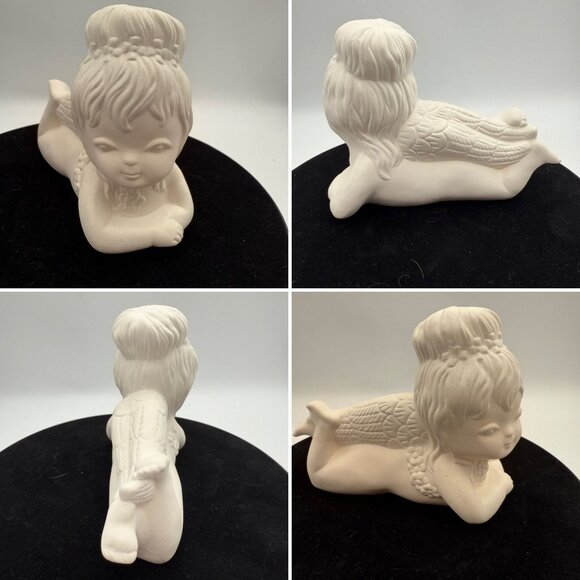 Vtg Ceramic Bisque Angel Figurines Sitting Kneeling Lying Down Greenware Set/3 - Picture 2 of 7